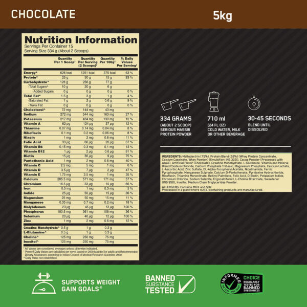 Serious Mass Weight Gainer - Chocolate flavour - 5KG - Image 6