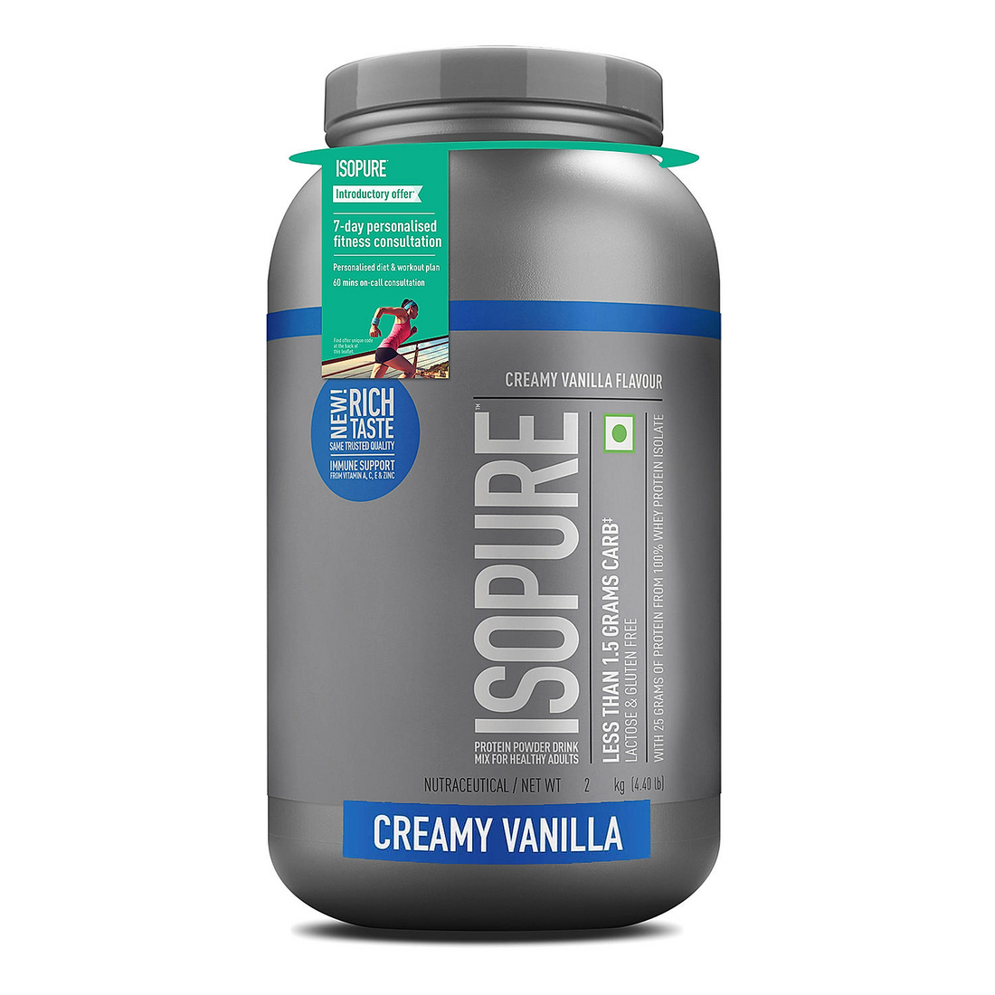 Isopure Whey Protein Isolate Powder with Vitamins for Immune Support – 2 kg (Creamy Vanilla)