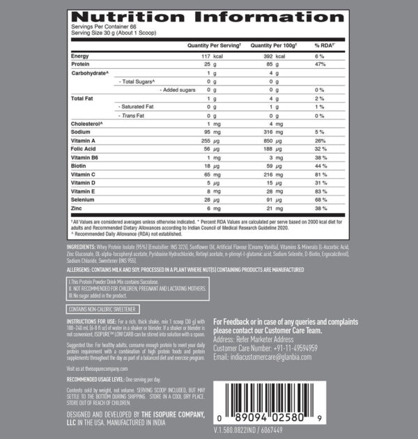 Isopure Whey Protein Isolate Powder with Vitamins for Immune Support - 2 kg (Creamy Vanilla) - Image 7