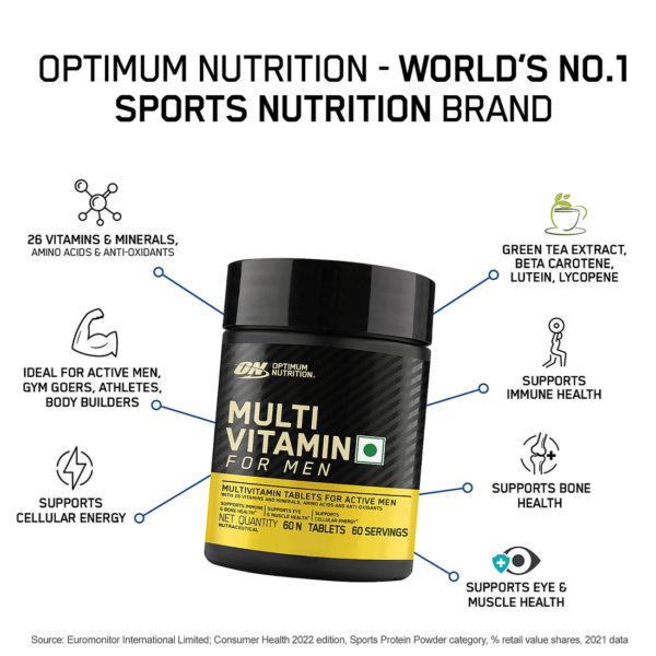 Multivitamin for MEN- 60 Tablets, 26 Vitamins & Minerals, Amino Acids & Anti-Oxidants - Image 2
