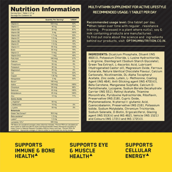 Multivitamin for MEN- 60 Tablets, 26 Vitamins & Minerals, Amino Acids & Anti-Oxidants - Image 3