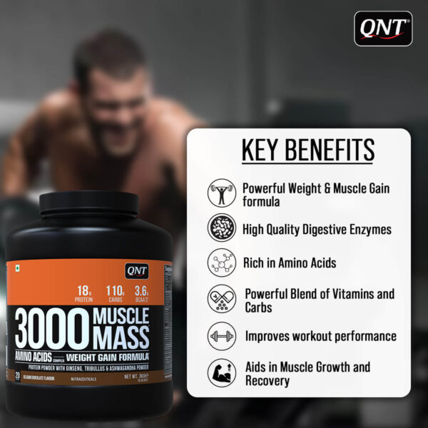MUSCLE MASS 3000 WEIGHT GAINER | KESAR KAJU PISTA, 5 KG - Image 3