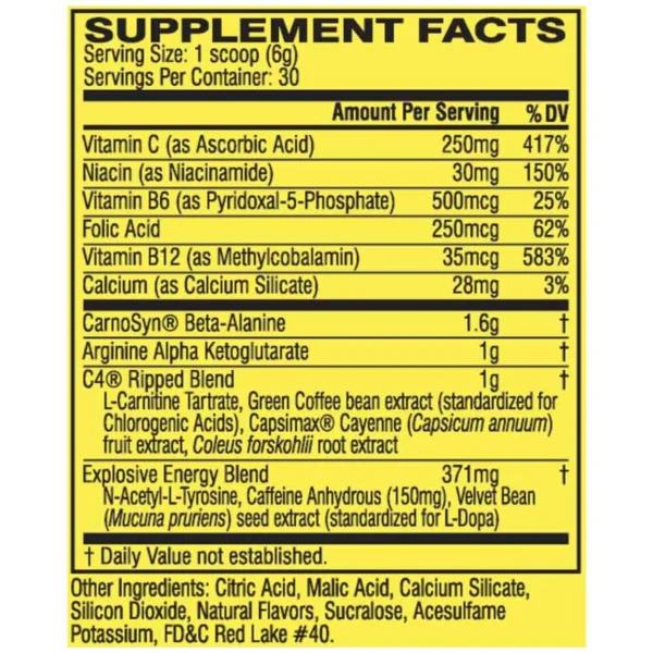 Cellucor C4 Ripped Explosive Pre-Workout & Cutting Formula 180g (30 Servings) - Image 2