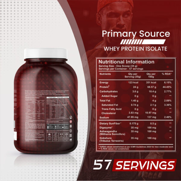 Bigflex Prime Whey Protein 2kg | 24g protein | Whey Isolate Primary Source | With Sunfiber & Digezyme for better Digestion - 2KG - Chocolate Chips - Image 4