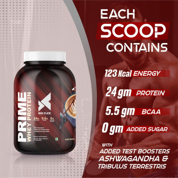 Bigflex Prime Whey Protein 2kg | 24g protein | Whey Isolate Primary Source | With Sunfiber & Digezyme for better Digestion - 2KG - Chocolate Chips - Image 6