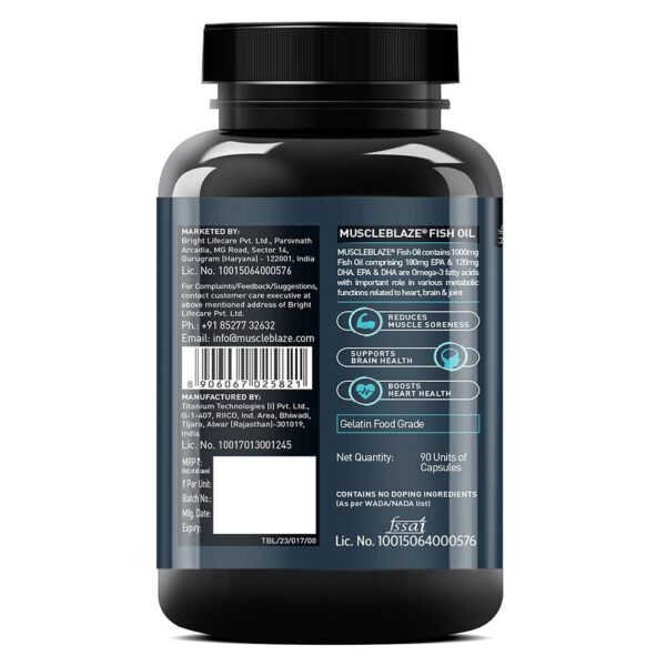 MuscleBlaze Omega 3 Fish Oil (1000 mg) with 180mg EPA and 120mg DHA, 90 capsules - Image 9