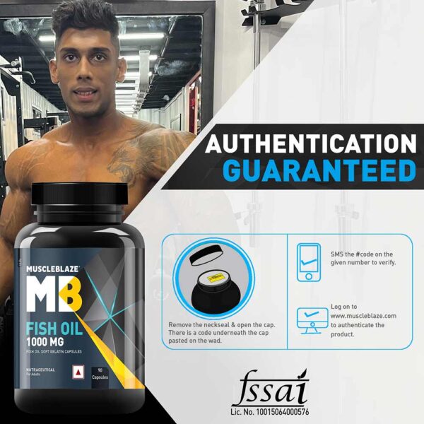 MuscleBlaze Omega 3 Fish Oil (1000 mg) with 180mg EPA and 120mg DHA, 90 capsules - Image 7