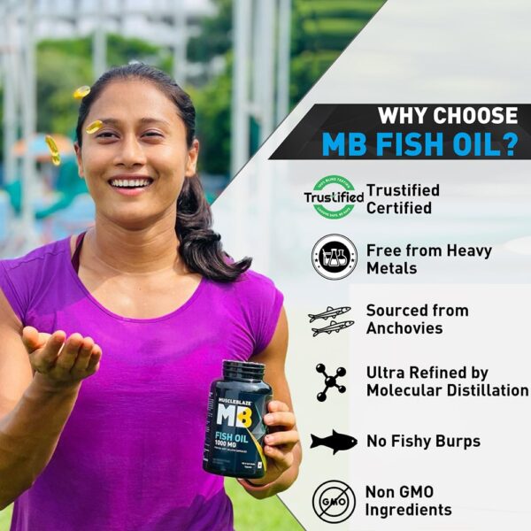 MuscleBlaze Omega 3 Fish Oil (1000 mg) with 180mg EPA and 120mg DHA, 90 capsules - Image 4