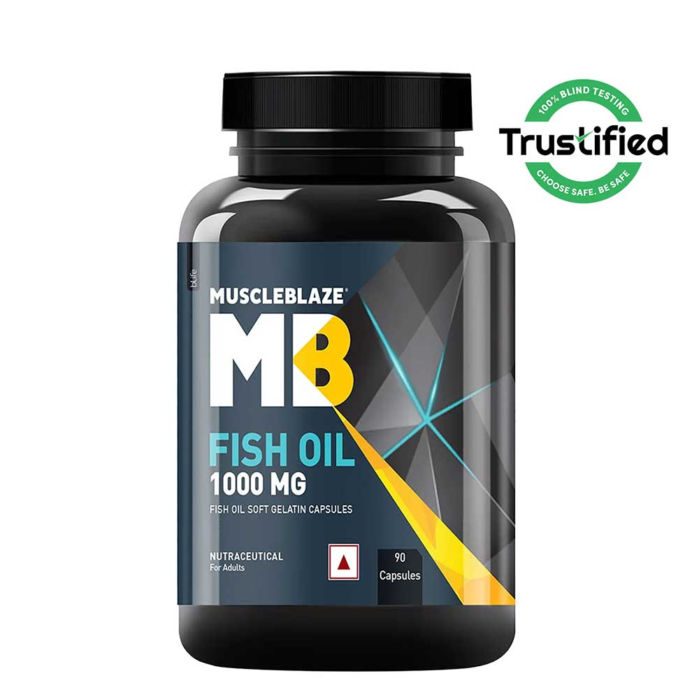 MuscleBlaze Omega 3 Fish Oil (1000 mg) with 180mg EPA and 120mg DHA, 90 capsules