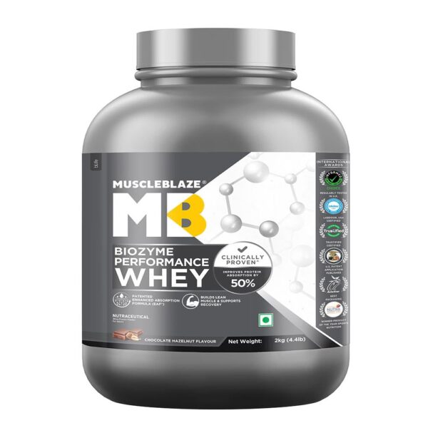 MuscleBlaze Biozyme Performance Whey, 2 kg (4.4 lb), Chocolate Hazelnut