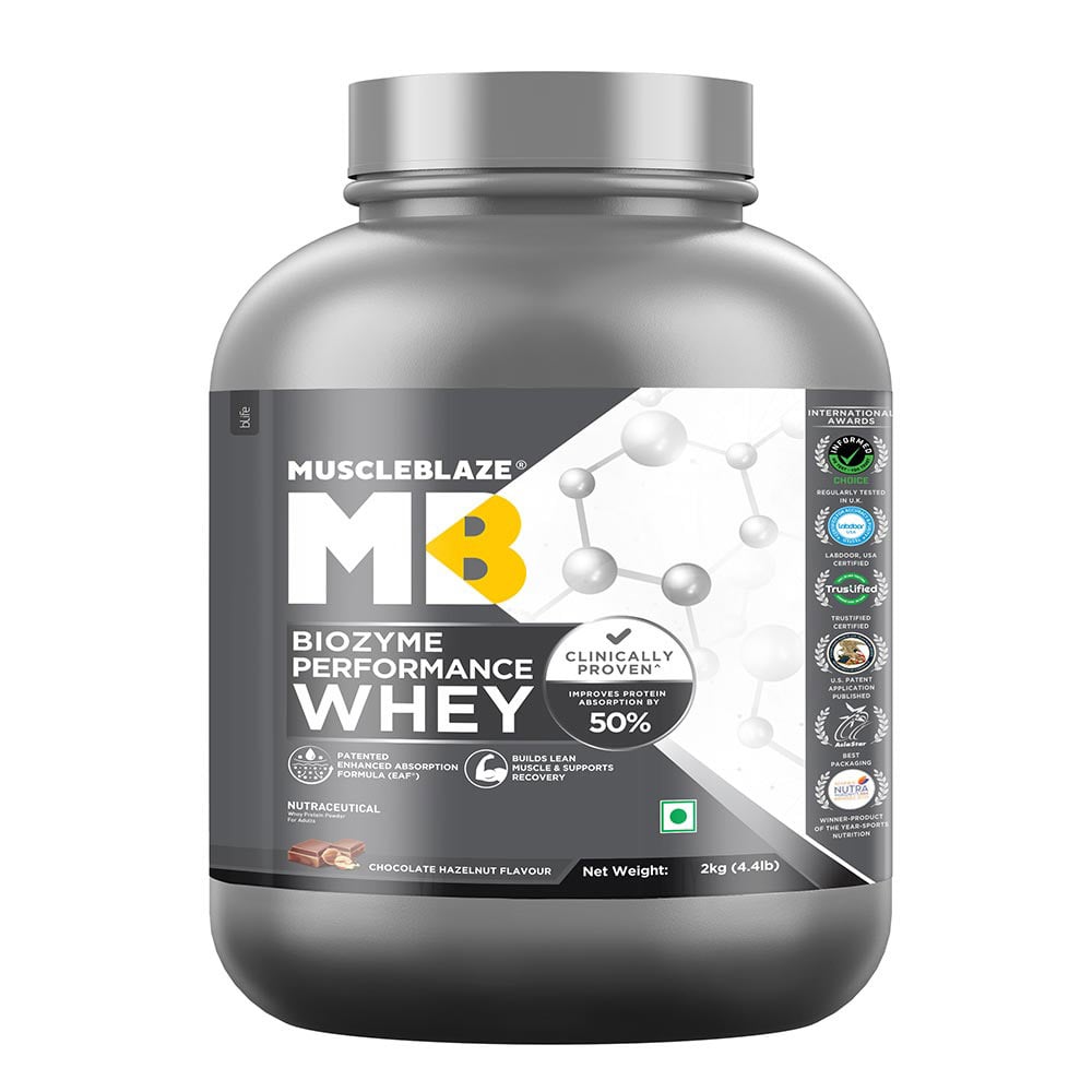 MuscleBlaze Biozyme Performance Whey, 2 kg (4.4 lb), Chocolate Hazelnut
