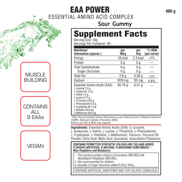 EAA POWER Essential Amino Acid Complex (6.56g EAAs, Muscle Building, Vegan, 30 Servings) - 300g - Image 14